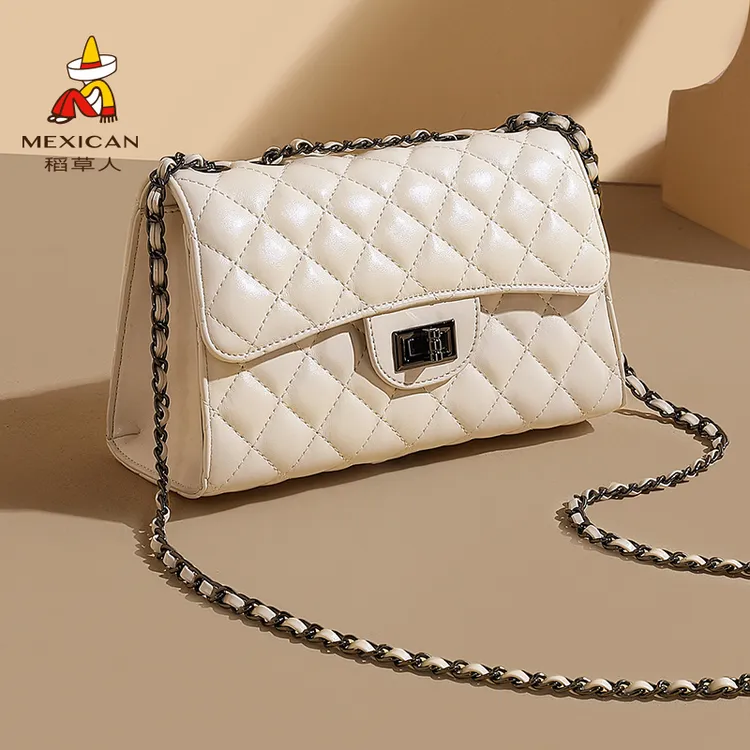 稻草人包包女时尚格菱包简约女包单肩包百搭休闲女式斜挎包小方包