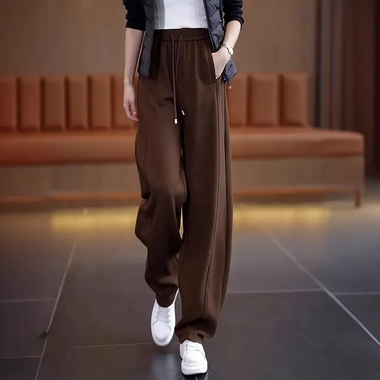 拉夏贝尔阔腿裤女2025春夏新款弯刀卫裤松紧高腰休闲运动镰刀裤子