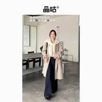 【晶咕&泡芙妈】简约舒适廓形翻领风衣外套秋季上衣