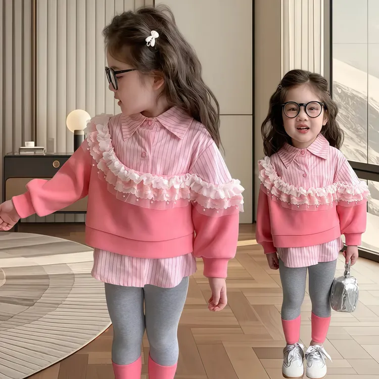 女童春季套装2025新款儿童春秋潮款洋气时髦女宝宝韩版衬衣两件套