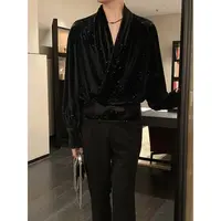 阿茶与阿古{夜星}暗黑丝绒衬衫男长袖高级感设计小众衬衣2408204