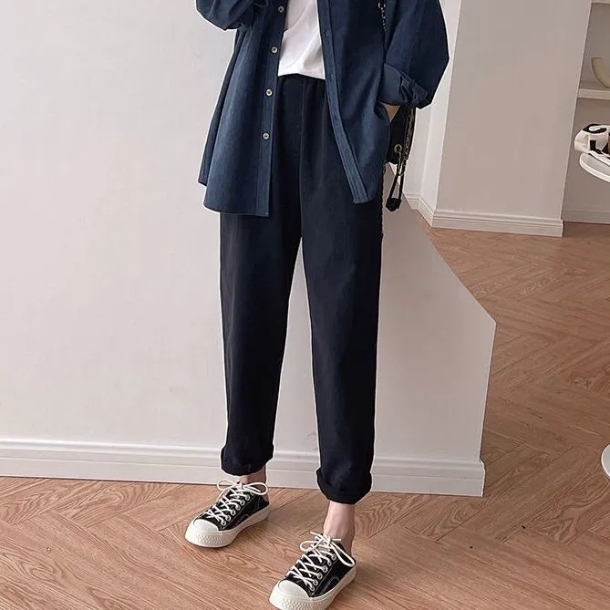 大码哈伦工装裤女秋季新款卡其休闲裤宽松显瘦胖mm高腰阔腿老爹裤