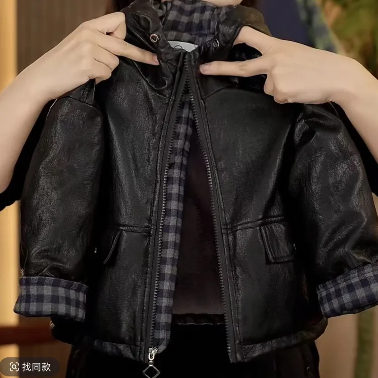 儿童皮衣外套2025新款秋冬季软上衣加绒加厚皮衣夹克