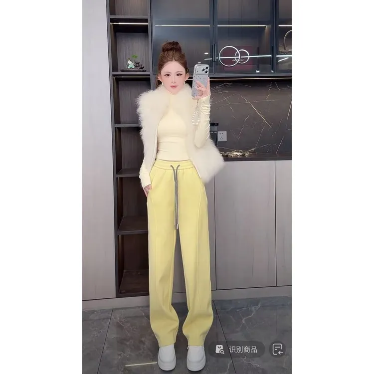 曼曼【随性漫步】宝宝奶绒休闲窄版阔腿卫裤6689#