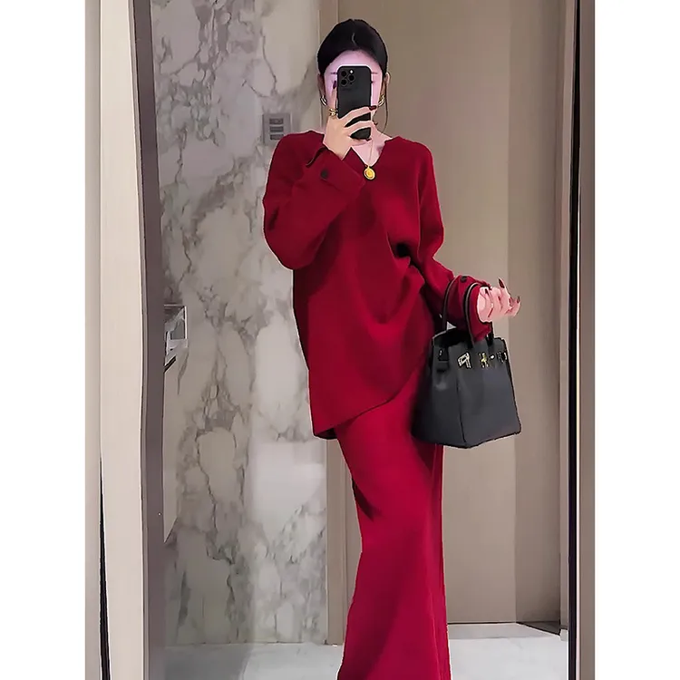 韩系风气质休闲套装女新款时尚洋气减龄显瘦上衣半身裙两件套女装