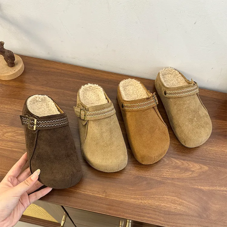 厚底内增高加绒包头半拖鞋女外穿2025秋冬新款两穿博肯单鞋勃肯鞋