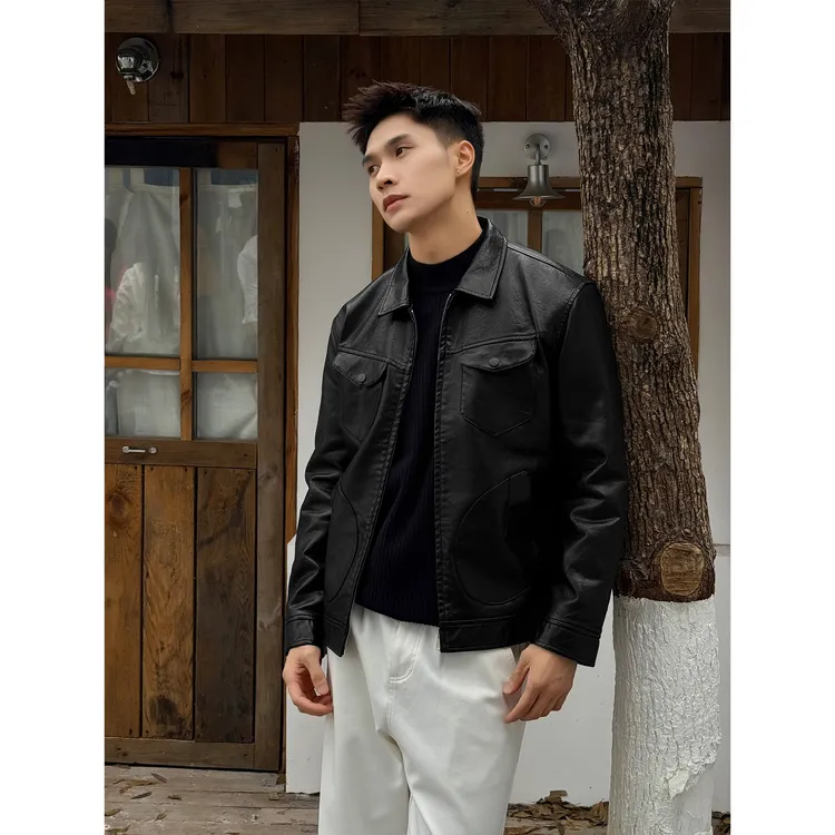 Bin bin【印记】Row风翻复古回潮飒爽飞行员休闲百搭男士皮夹克外套