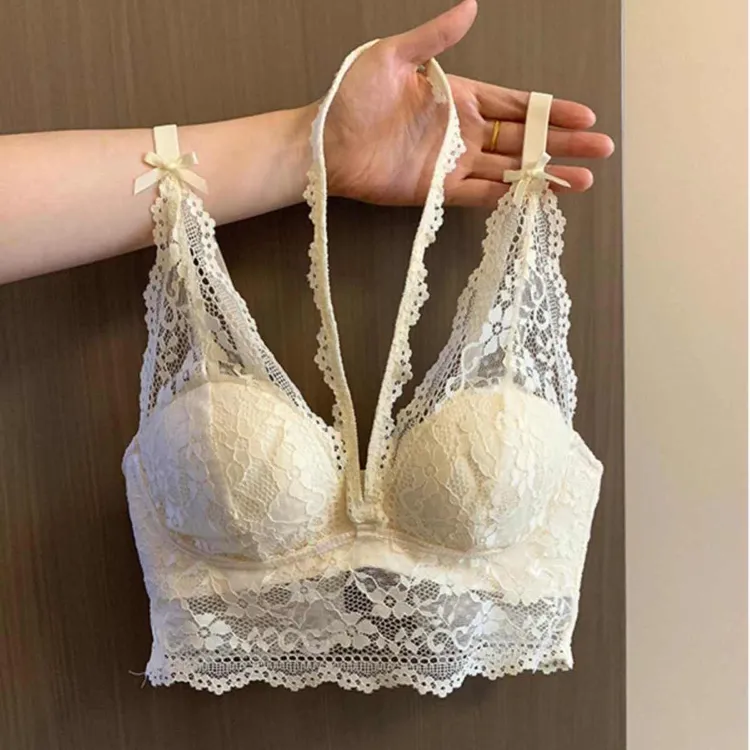 法式独特精致蕾丝吊带挂脖内衣女小胸聚拢叠穿神器性感内搭文胸Z