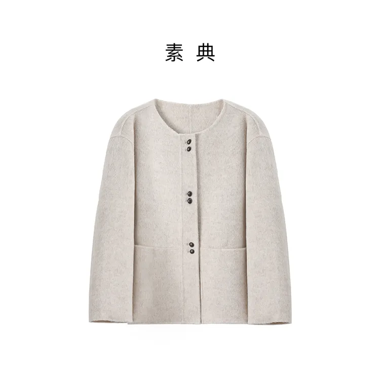 素典【冬日自作曲】羊驼毛气质秋冬时尚毛呢休闲休闲短款大衣5562