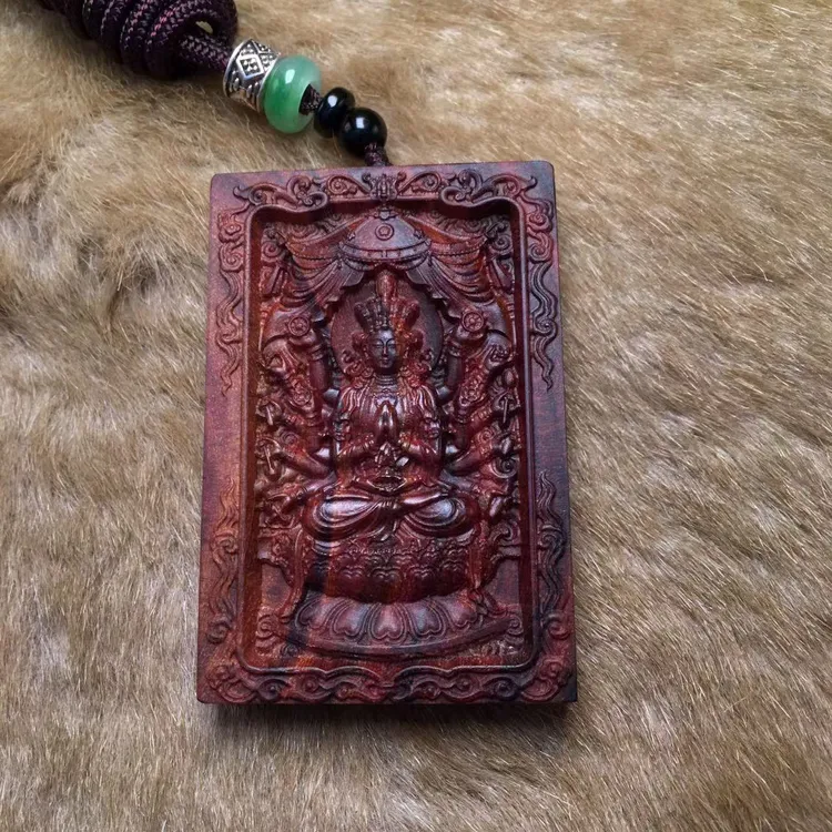 海南黄花梨紫油梨鼠的守护神千手观音千面菩萨，双面雕刻，收藏佳品
