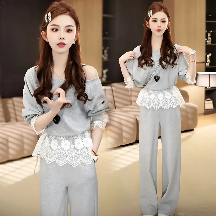 温柔欧尼甜美春秋薄款蕾丝2025新款设计感拉满针织女上衣纯欲套装