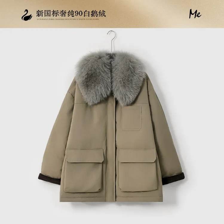 ME【杜松派克鹅绒服（狐狸毛领）】白鹅绒保暖中长款羽绒服MESA5682