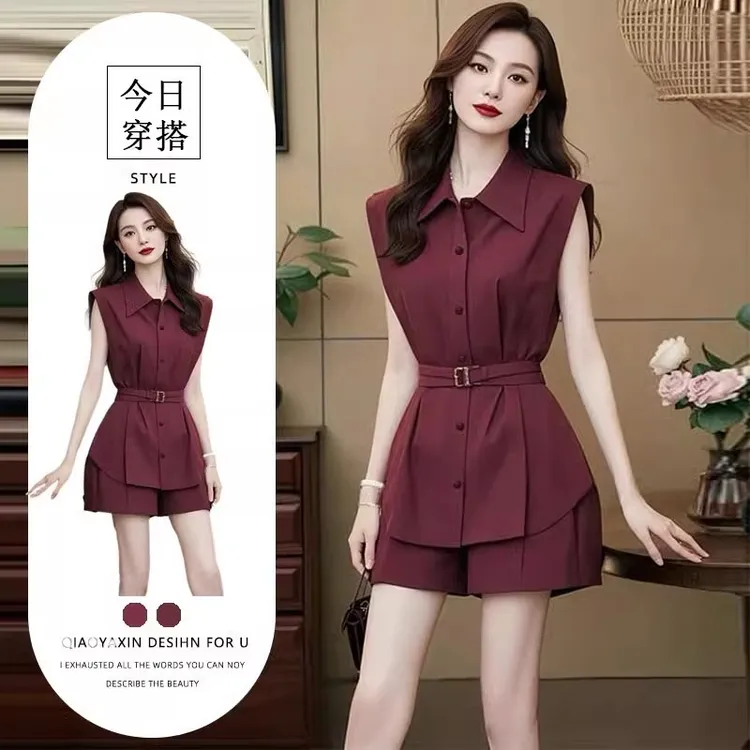 单件/2025夏季新款小个子洋气漂亮时尚炸街减龄小香风酒红色裤女