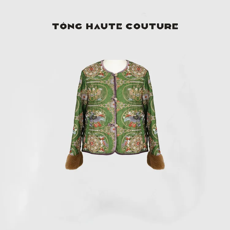 【月汐】冬季新国标90白鹅绒拼接水貂时尚印花新中式鹅绒服 YW661