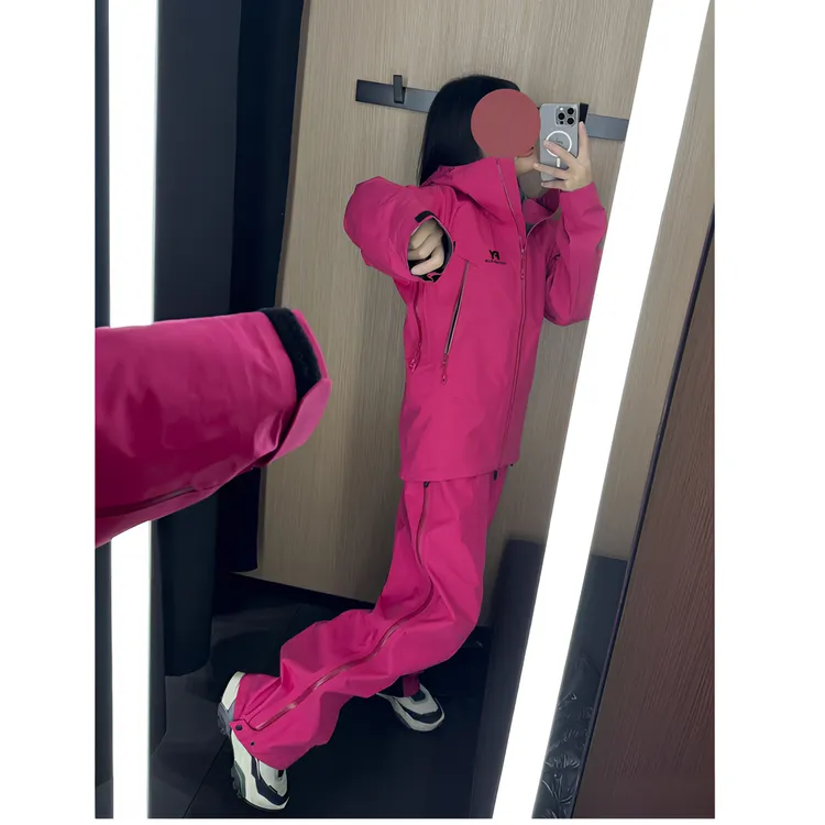 芙沿玫红色防风防水冲锋裤女2025新款户外宽松百搭直筒登山裤子