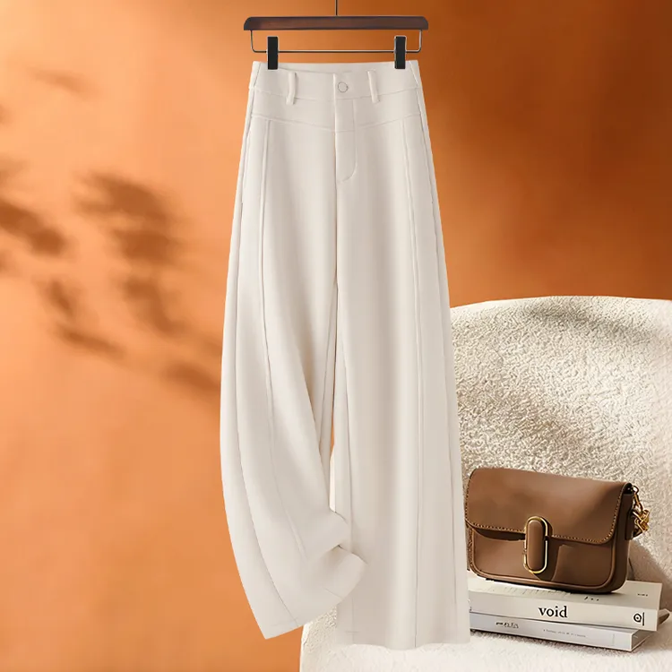 拉夏贝尔羊毛呢休闲直筒裤女秋冬季2025新超好看加绒弯刀阔腿裤子