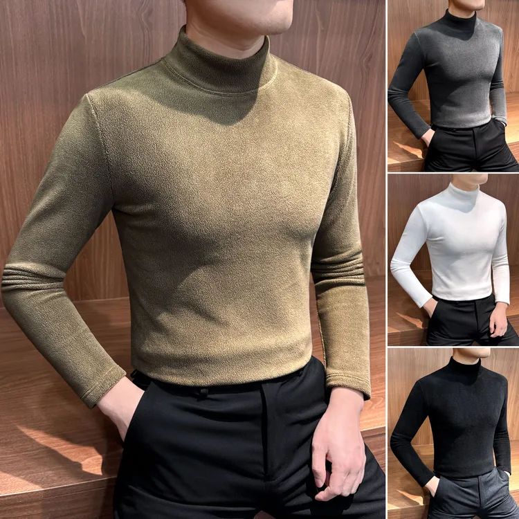 双面绒男士打底衫爆款2025新款高级感男装半高领加绒长袖男款t恤