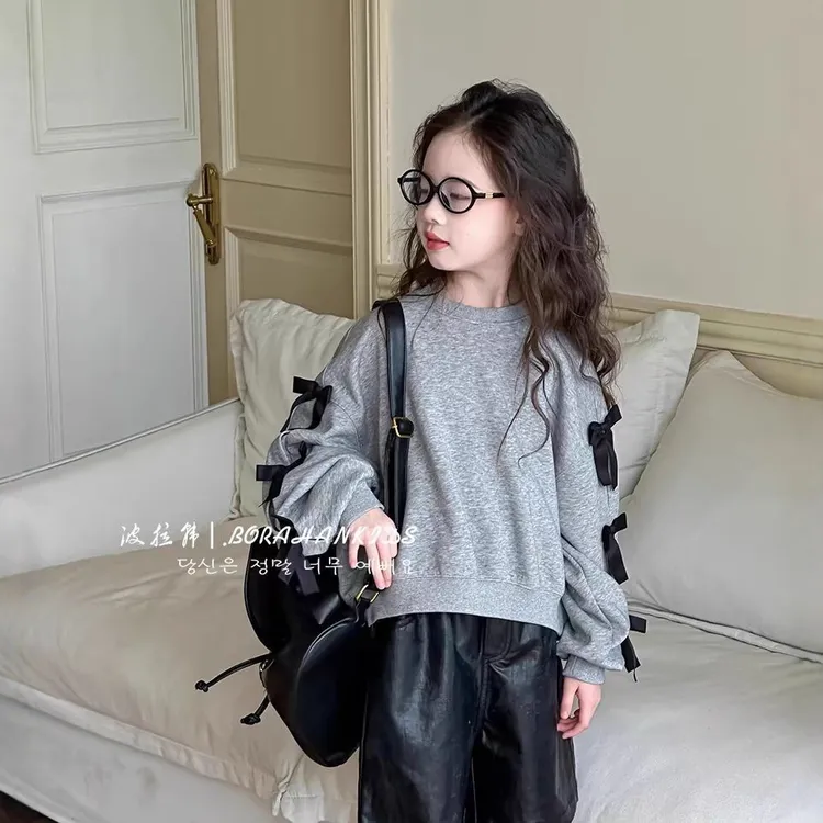 女童秋装洋气设计感卫衣2025新款中大童韩版蝴蝶结女孩长袖上衣潮