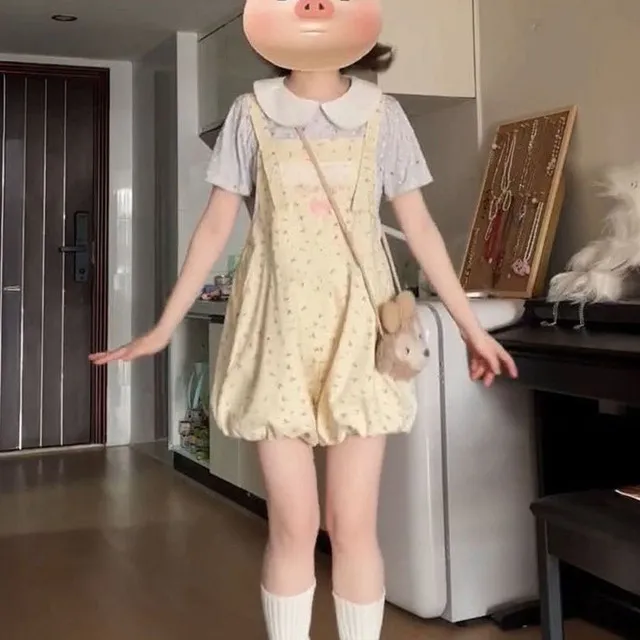 夏季甜美百搭显瘦遮肉蝴蝶结绑带碎花背带气质学院风连衣裙女