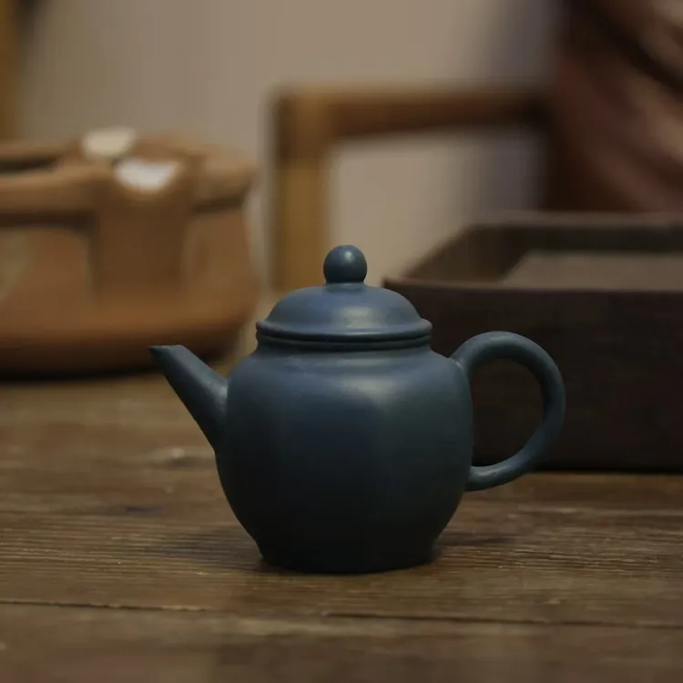 老厂期绿泥八方小水平壶泥壶天青茶具茶壶紫砂壶75CC
