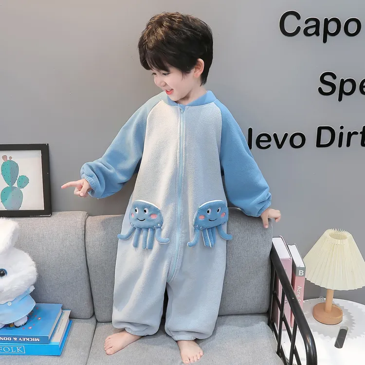 儿童连体睡衣秋冬季保暖奥粒绒男童恐龙家居服防踢被婴儿宝宝睡袋