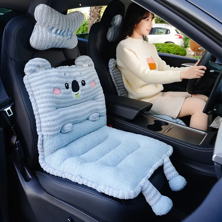 可爱汽车坐垫冬季加绒车载座垫腰靠一体办公司椅垫毛绒加厚屁股垫