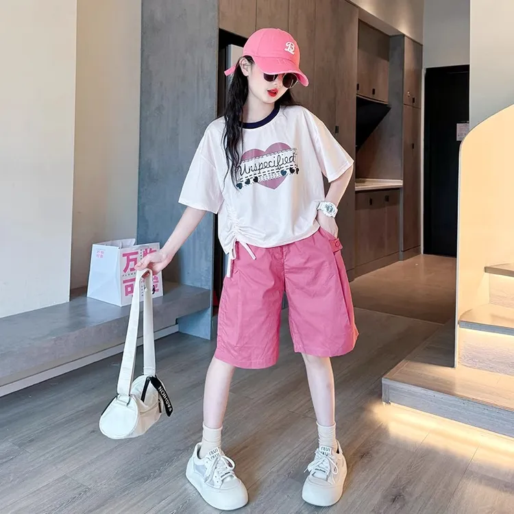 女童夏装套装2025新款儿童洋气短袖t恤女大童夏季休闲短裤两件套