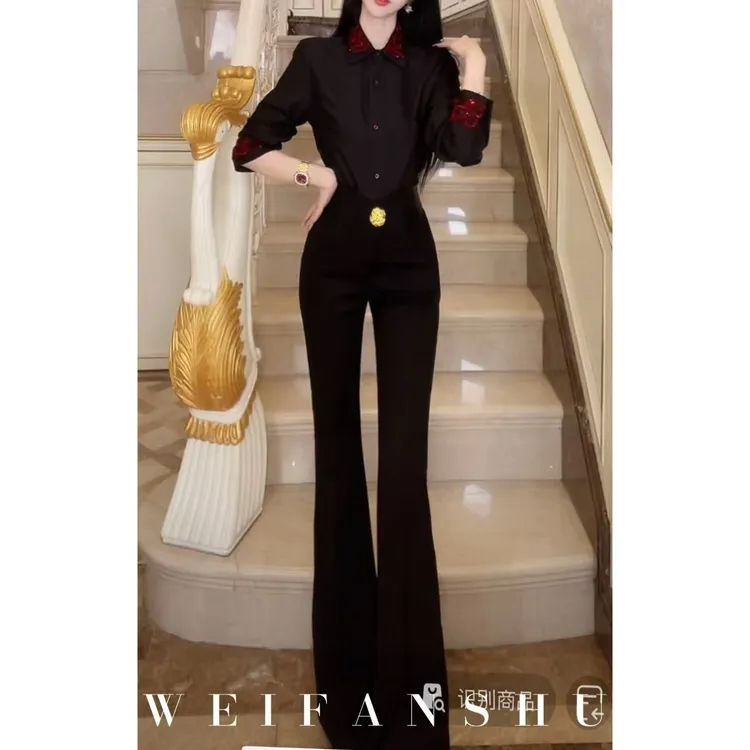 WEIFANSHU/魏凡舒【跃动心意】早秋新款设计感时髦辣妹微喇时装裤