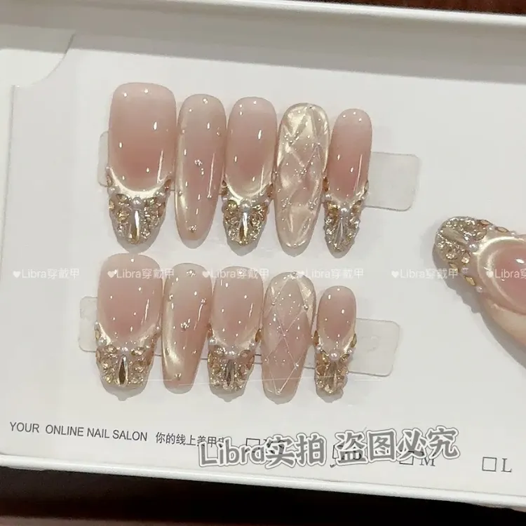 【金箔香奈】纯手工穿戴甲ins风猫眼立体爆闪细钻显白款可拆卸美甲