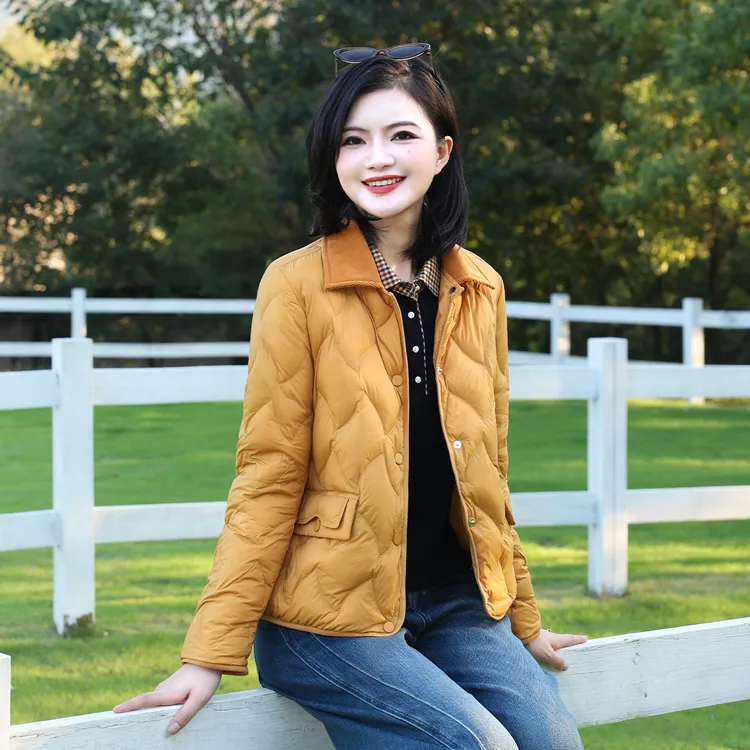 【90白鸭绒】枫竺阿楠anan翻领轻薄菱格短款羽绒服女秋冬装保暖外套