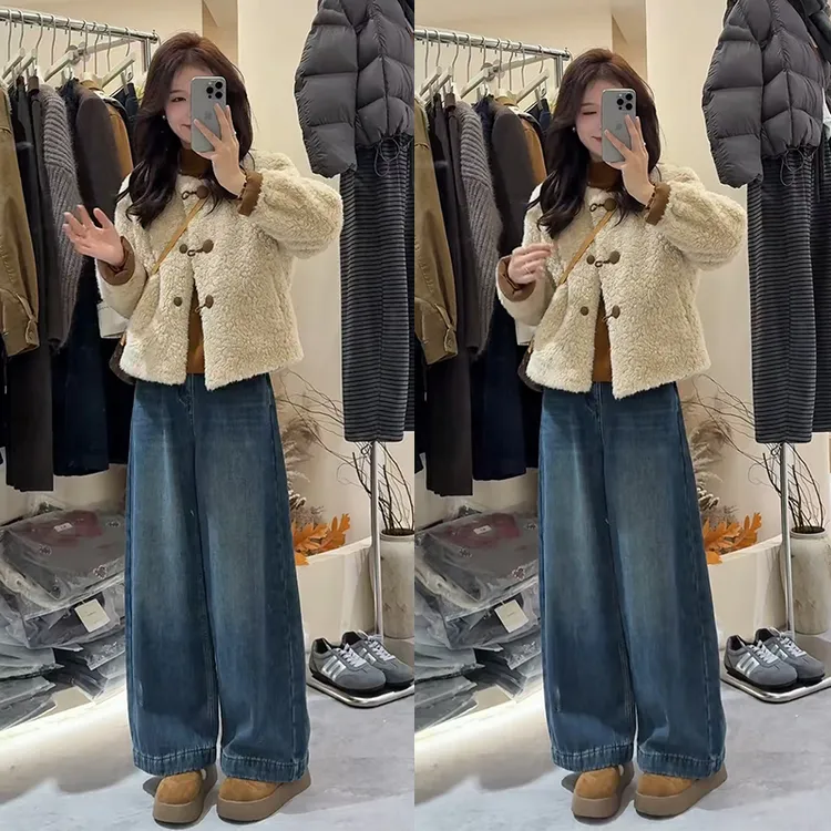 今年流行一整套女装2025年新款韩系简约百搭短款外套牛仔裤两件套