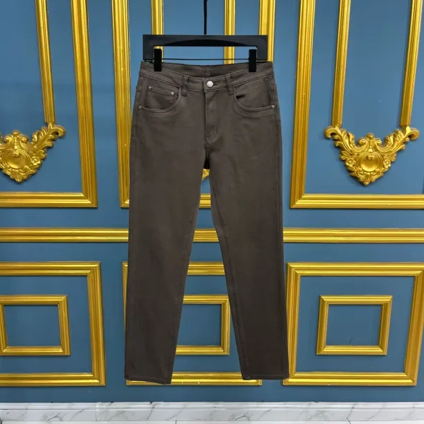 7019男士轻奢欧货修身直筒咖啡棕色弹力百搭牛仔裤