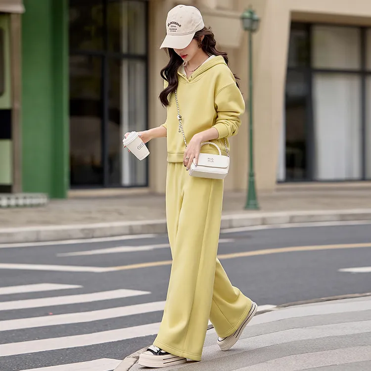 时尚套装女装2025春季春天衣服新款气质两件套连帽加绒卫衣阔腿裤