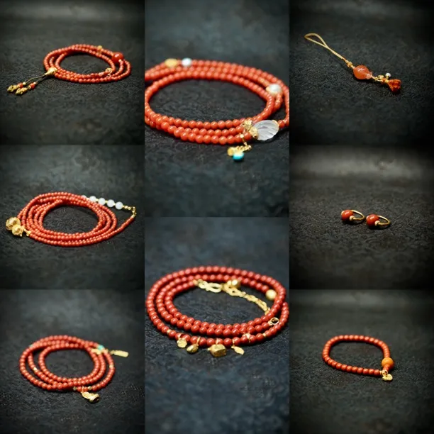 新款一物一图天然原矿满色满肉南红原创设计款小颗粒项链手串两用