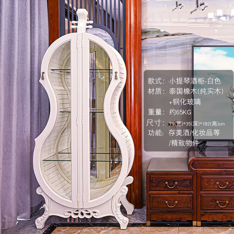 今墨提琴酒柜酒桶实木雕花客厅展示柜家用欧式美式轻奢摆件留声机