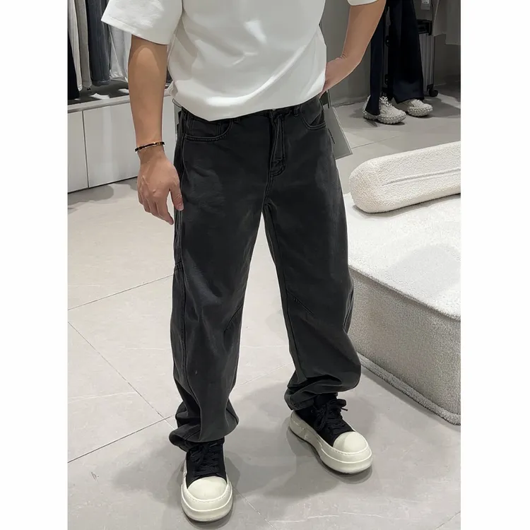 复古做旧水洗加厚磨绒直筒牛仔裤37137-2