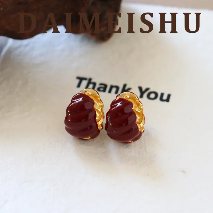 马年复古简约红色滴油珐琅波浪耳环轻奢高级感百搭本命年耳扣耳饰