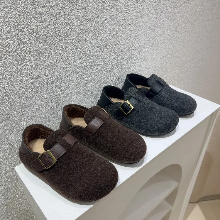 复古小金豆毛呢加绒勃肯鞋女2025新透气休闲鞋一脚蹬毛毛棉鞋女鞋