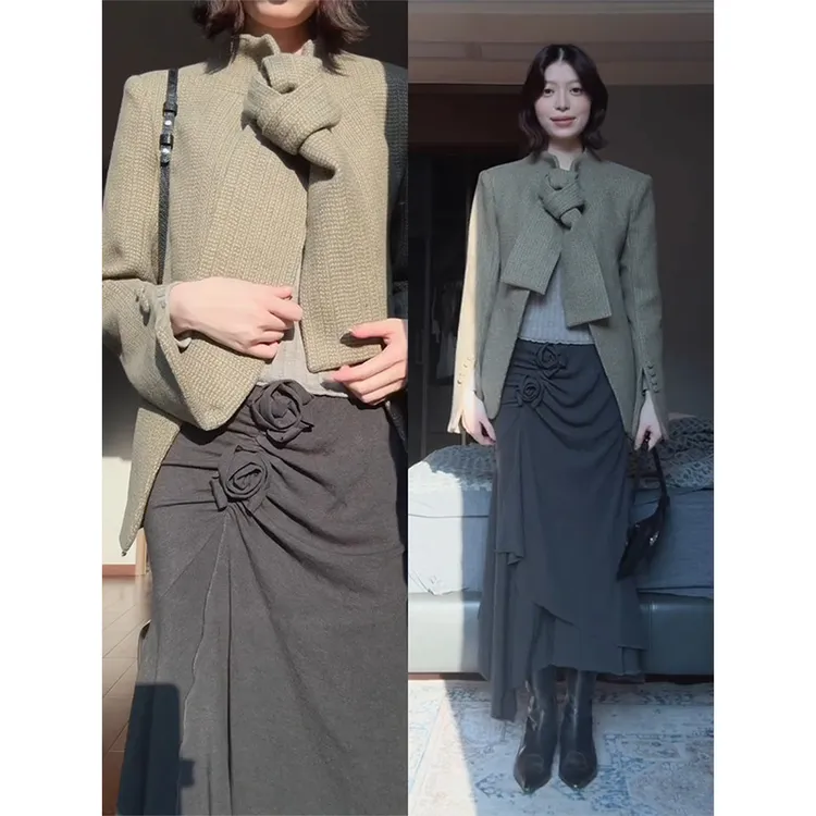 MARIE.COCO秋冬新款高级感西装外套内搭打底衫上衣高腰半身裙套装