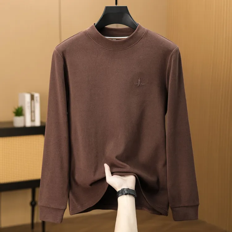 石墨烯双面绒半高领打底衫男秋冬长袖t恤男士德绒内搭保暖上衣服