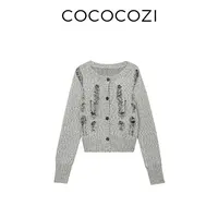 【新东方专属】COCOCOZI秋季新款短款圆领慵懒针织开衫253CO533M