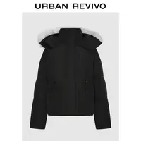 【HOT】UR2025冬季新款女装都市毛绒连帽抽绳羽绒服UWU150015