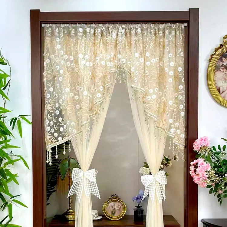 【金粉世家单纱款】蕾丝门帘隔断帘隐私帘免打孔卧室房间遮挡纱帘