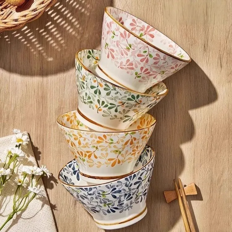 【到手4个】四季繁花5英寸釉下彩斗笠米饭碗甜品碗陶瓷餐具家用米饭