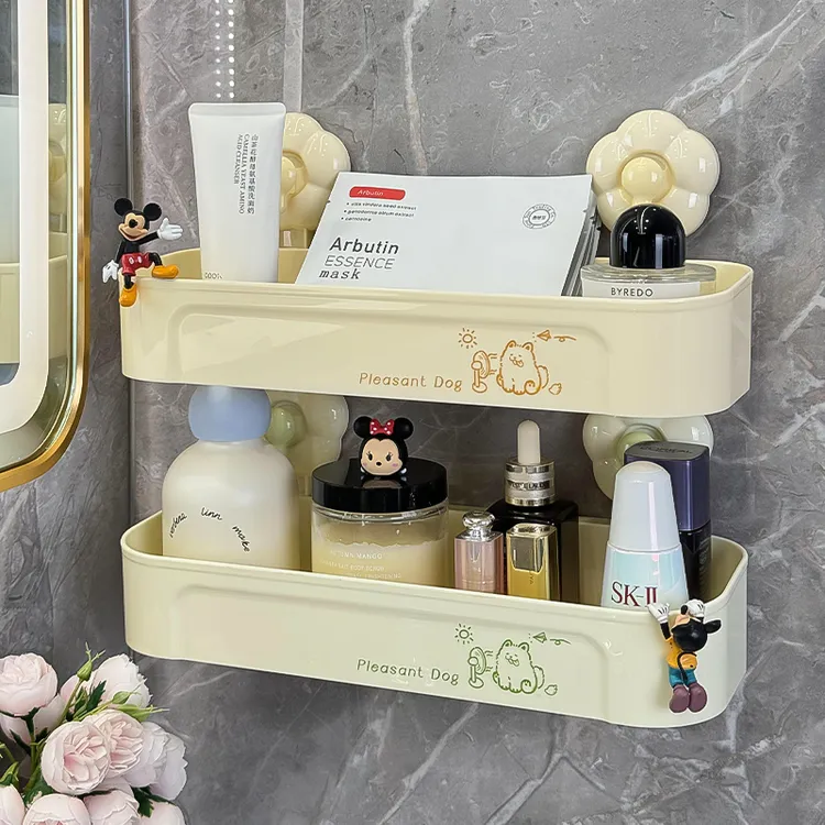 多巴胺花朵吸盘置物架浴室卫生间免打孔洗漱台壁挂式洗手间收纳架