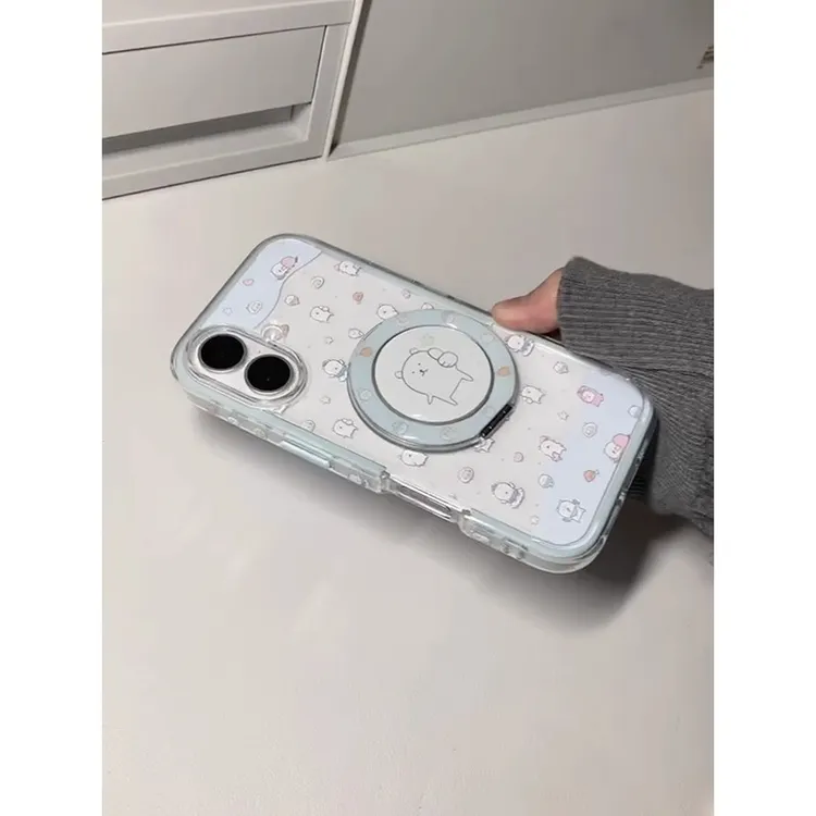 韩系可爱满屏自嘲熊旋转支架适用苹果16promax手机壳iPhone15新款