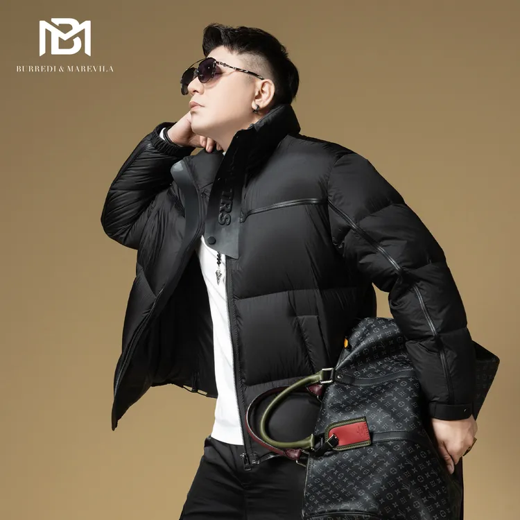 BM拼接双门襟设计感羽绒服男士2025新款潮牌立领保暖冬季男款外套