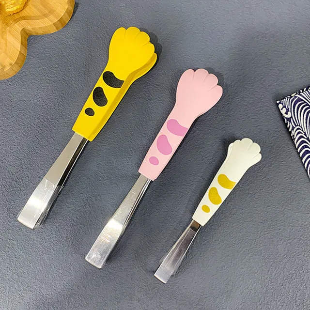 日本厨房猫爪食品夹不锈钢防烫面包蛋糕食物夹沙拉夹烘焙烧烤夹子