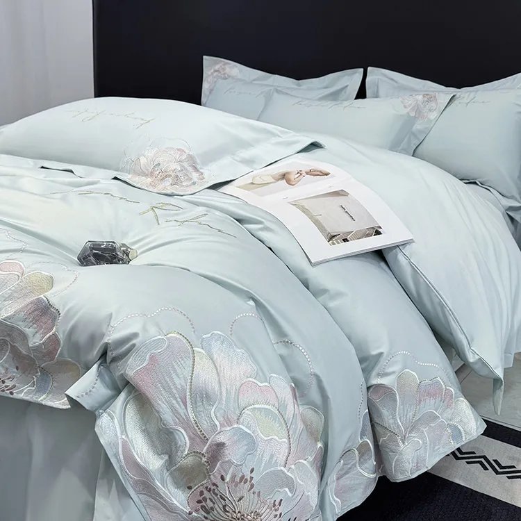 高档印花轻奢A类60支长绒棉磨毛贡缎四件套江苏欧罗曼床品四件套