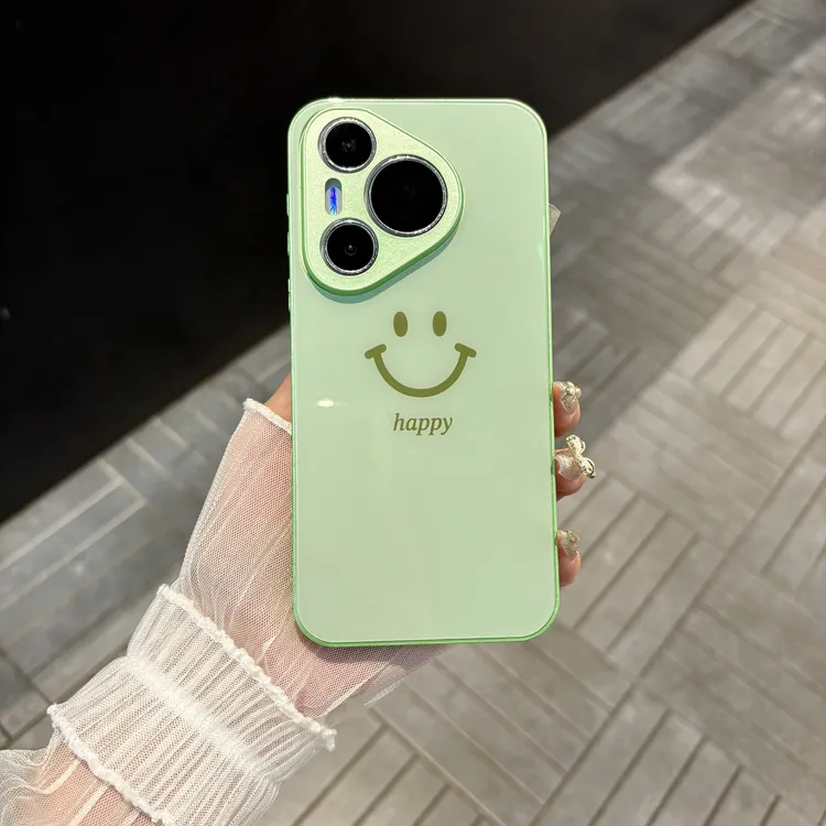 苹果/华为/oppo/vivo/小米 Happy笑脸适用pura70玻璃防摔手机壳